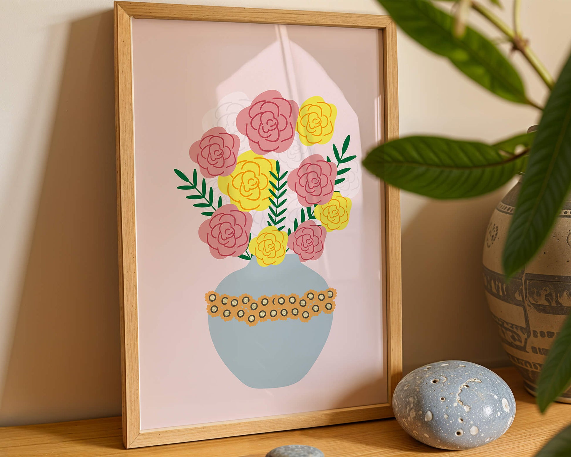 Colorful flower bouquet in a decorative vase illustration