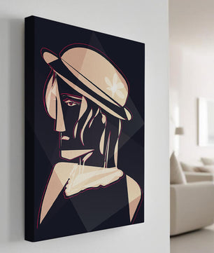 Stylized Portrait of a Woman in a Hat with Geometric Elements - Mi tienda