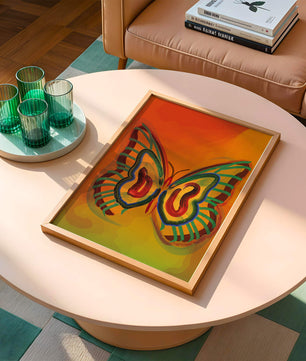 Vibrant butterfly depiction with colorful abstract background