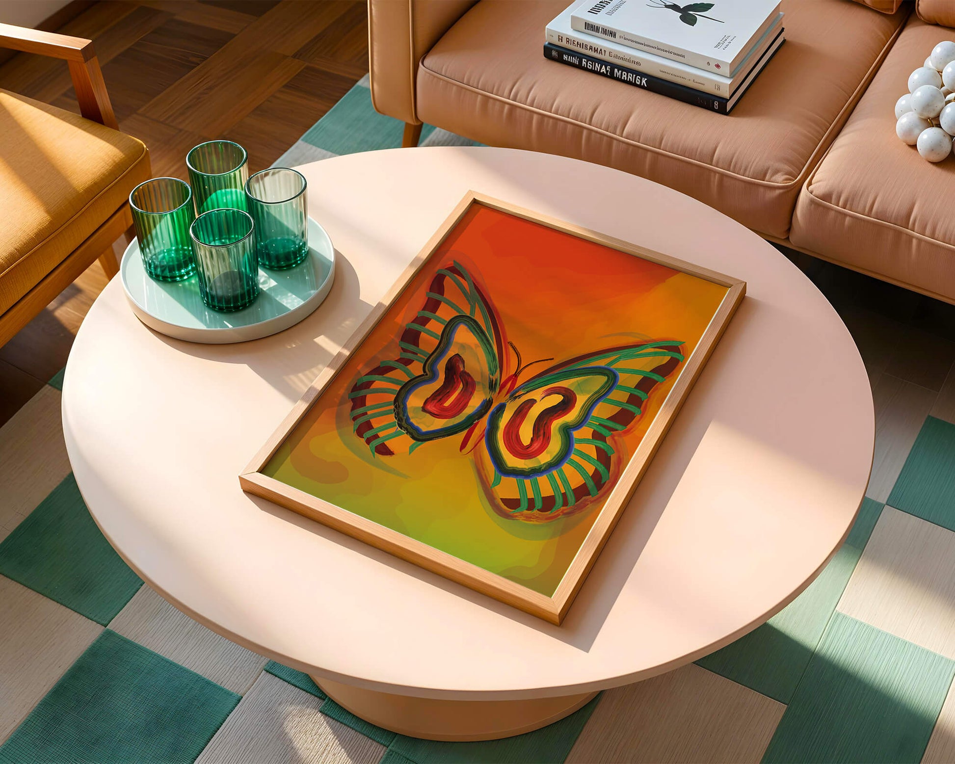 Vibrant butterfly depiction with colorful abstract background