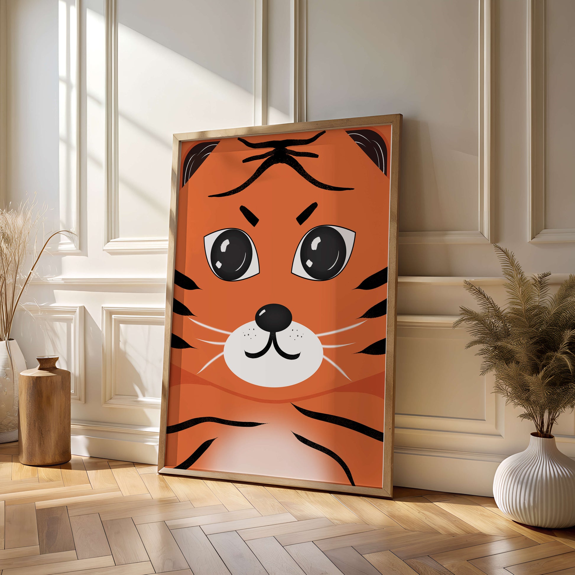 Adorable tiger face illustration with bold features