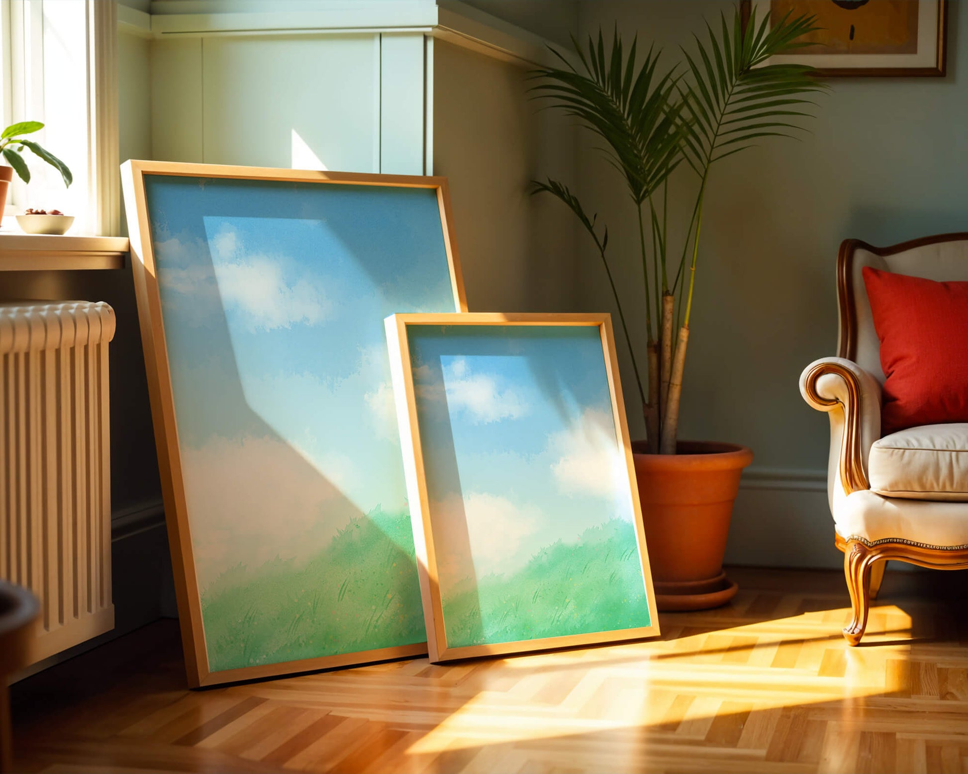 A Serene Landscape of Blue Sky and Green Grass