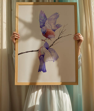 Elegante ilustración acuarela de dos pájaros en una rama