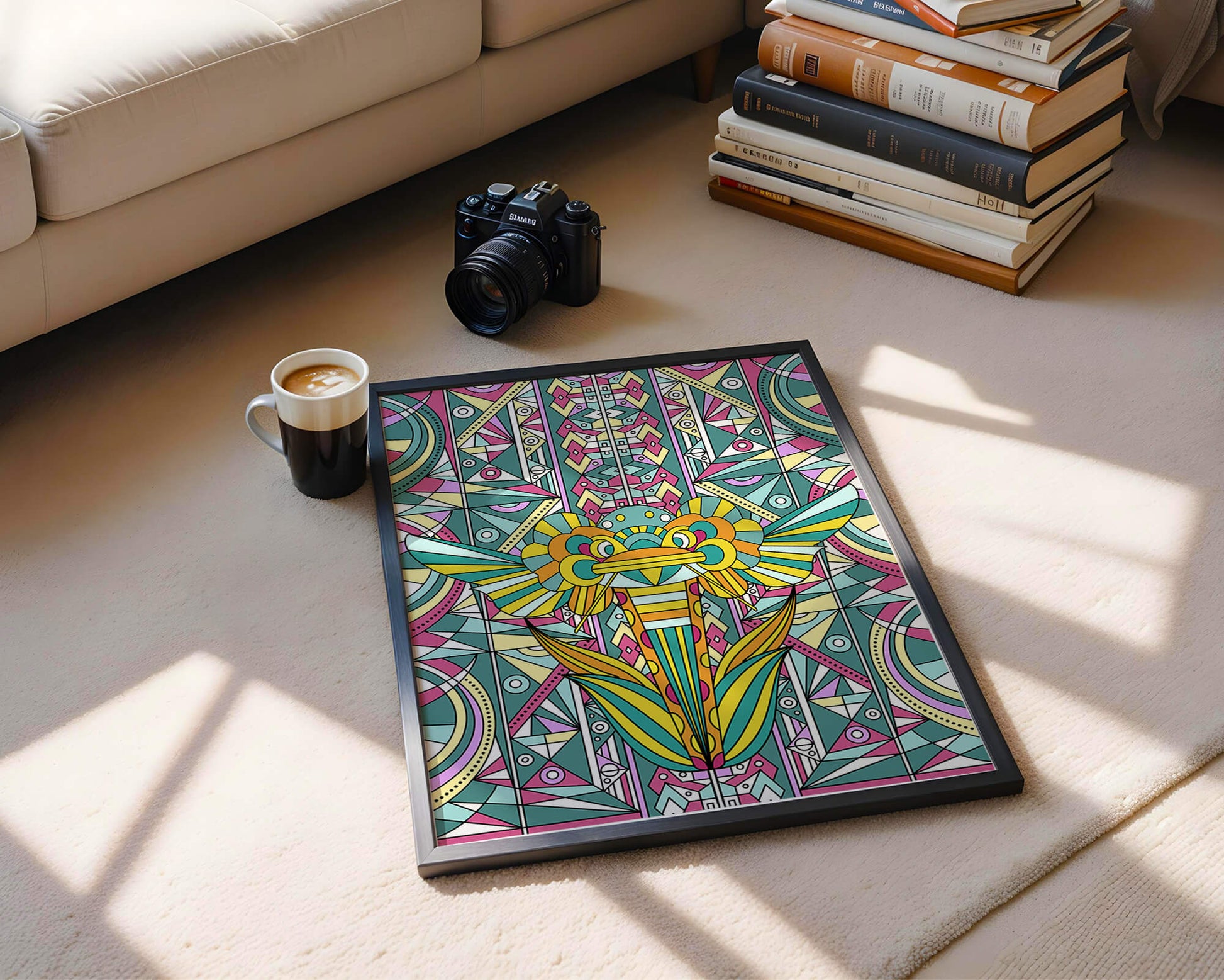 Elefante geométrico colorido con patrones abstractos