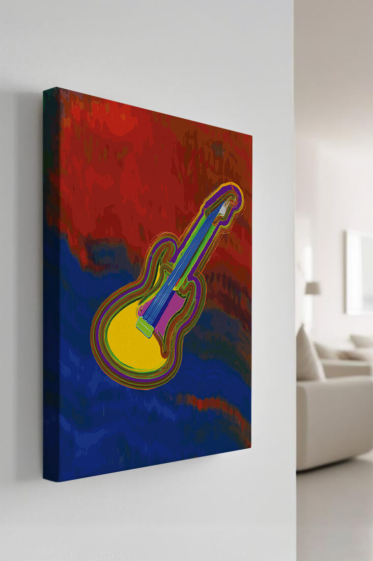 Vibrant abstract guitar illustration with bold colors