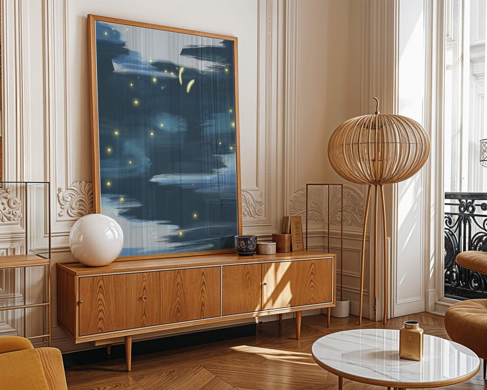Ciel nocturne abstrait avec lucioles lumineuses