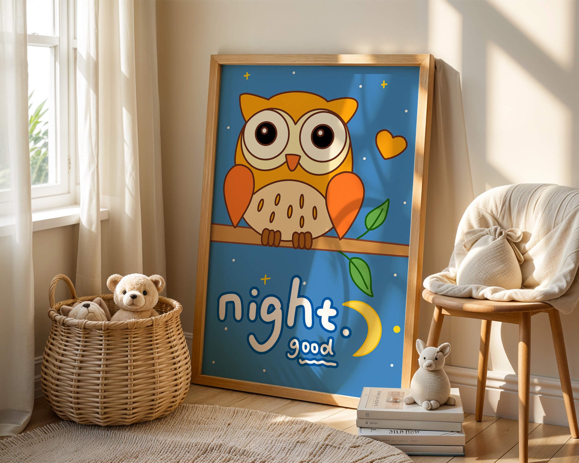 Colorful owl illustration with night theme and positive message