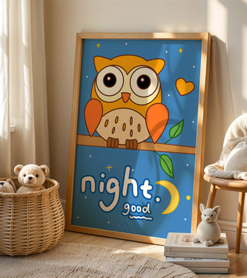 Colorful owl illustration with night theme and positive message