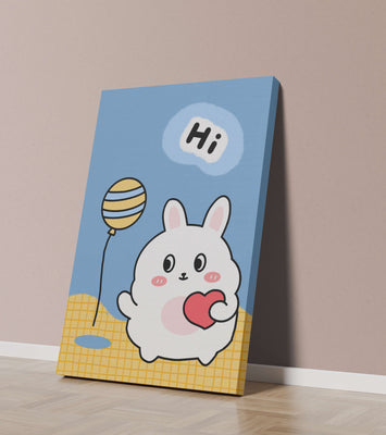 Adorable cartoon bunny with balloon and heart illustration