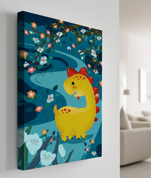 Golden Dinosaur in Enchanted Floral Forest