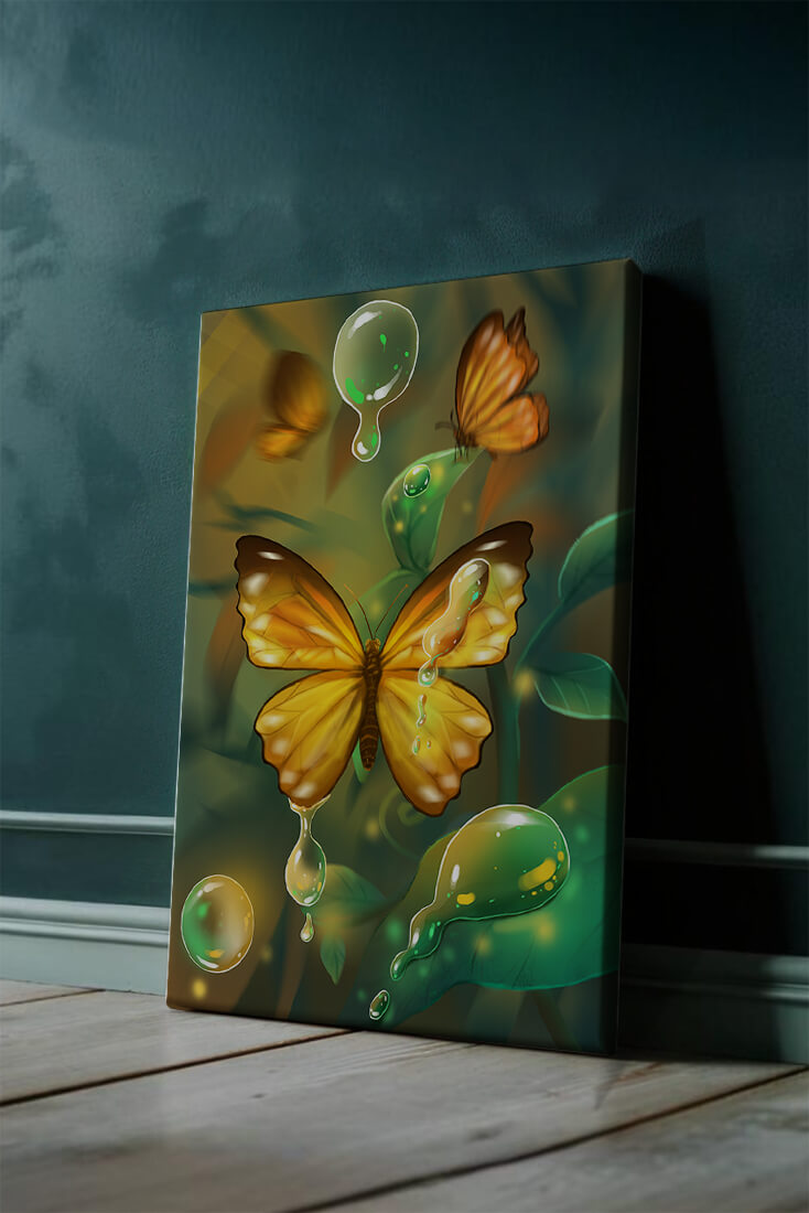 Butterflies Among Dewdrops in a Serene Forest Setting