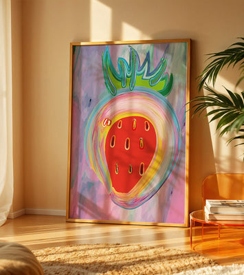 Colorful abstract strawberry with vibrant brush strokes
