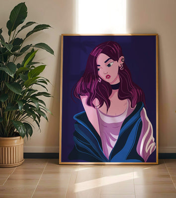 Stylish girl with purple hair and a blue jacket illustration