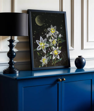 Luminous Night Flowers Under a Starry Sky with Golden Moon - Mi tienda