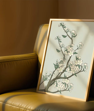 Delicate cherry blossoms on a soft blue background