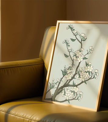 Delicate cherry blossoms on a soft blue background