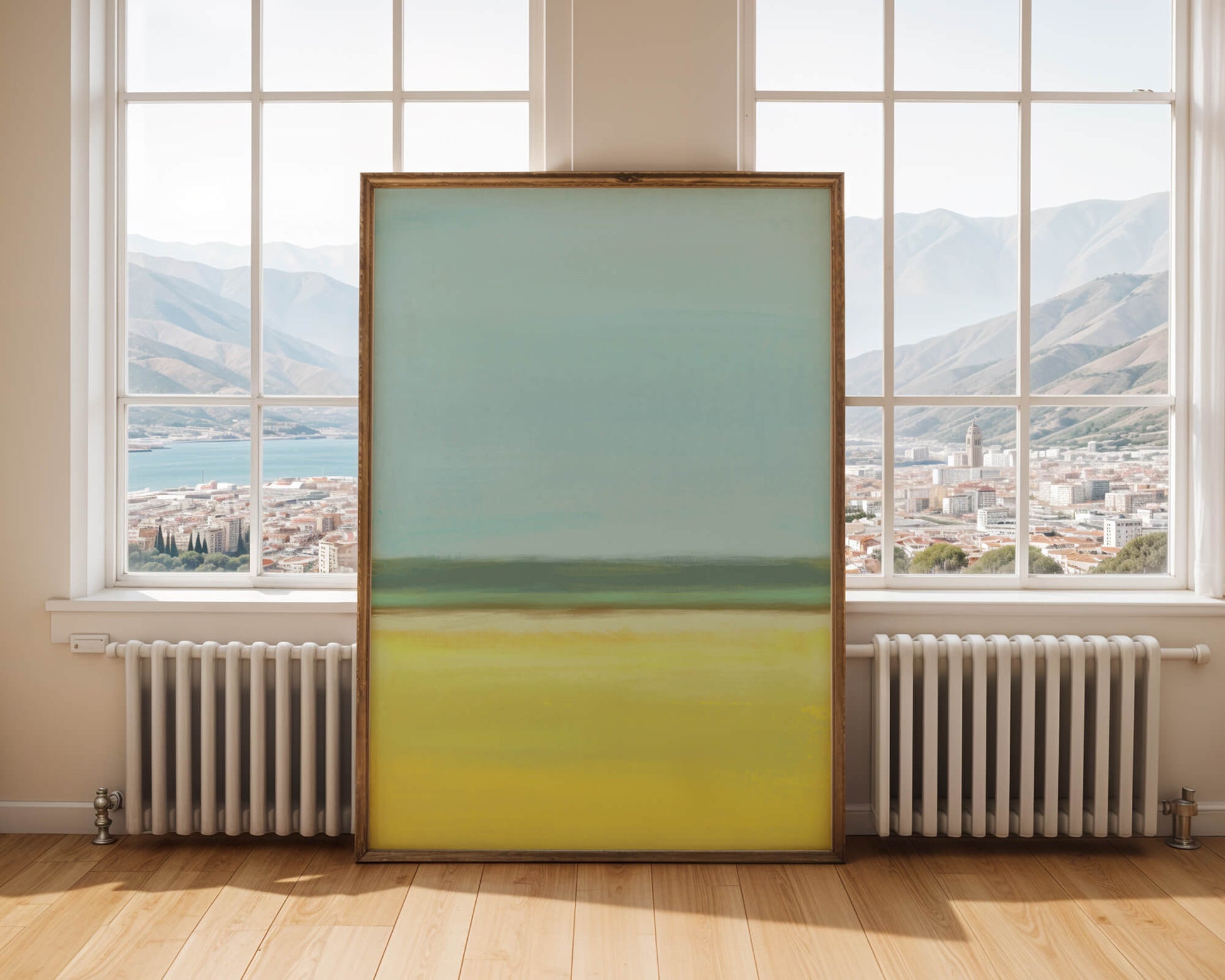 Paisaje abstracto con horizonte azul y amarillo