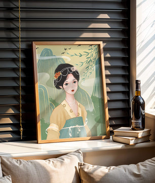 Traditional Asian Art Featuring Woman with Jewel Embellishments