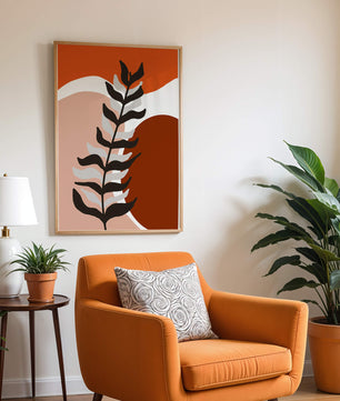 Abstract Botanical Print with Earth Tones and Modern Leaf Design