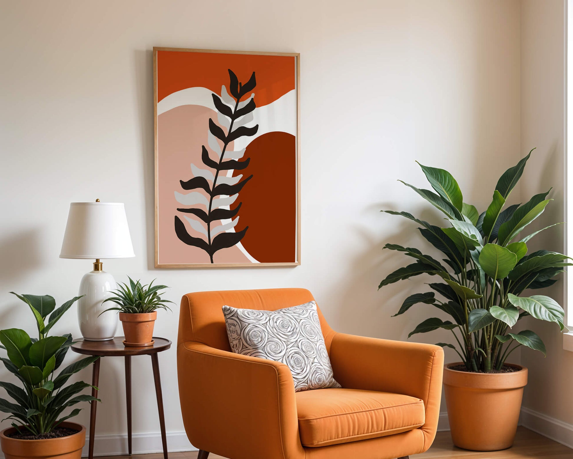 Abstract Botanical Print with Earth Tones and Modern Leaf Design