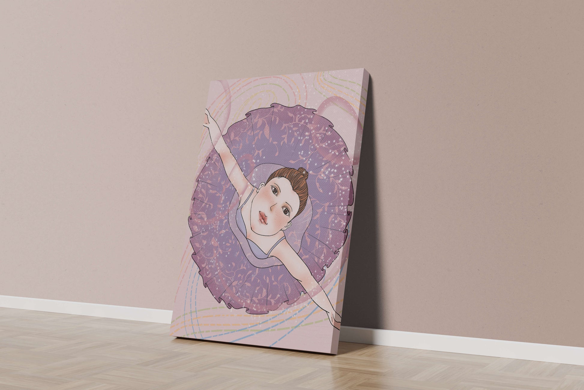 Graceful ballerina in a purple tutu with sparkling details