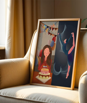 Geburtstagsfeier-Illustration mit Kuchen und Tanzfigur