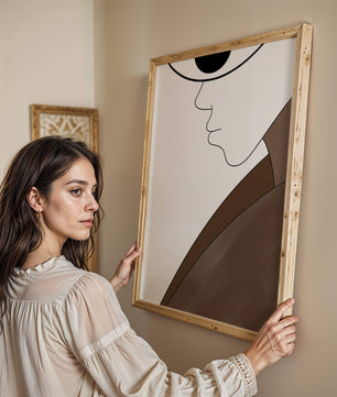 Abstract Portrait with Minimalist Lines and Brown Tones - Mi tienda