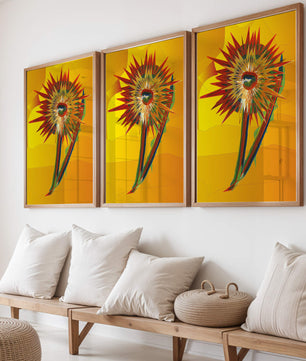 Abstract vibrant sunflower art with dynamic geometric shapes