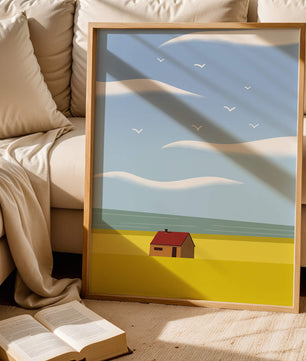 Minimalistic Landscape with House and Sky