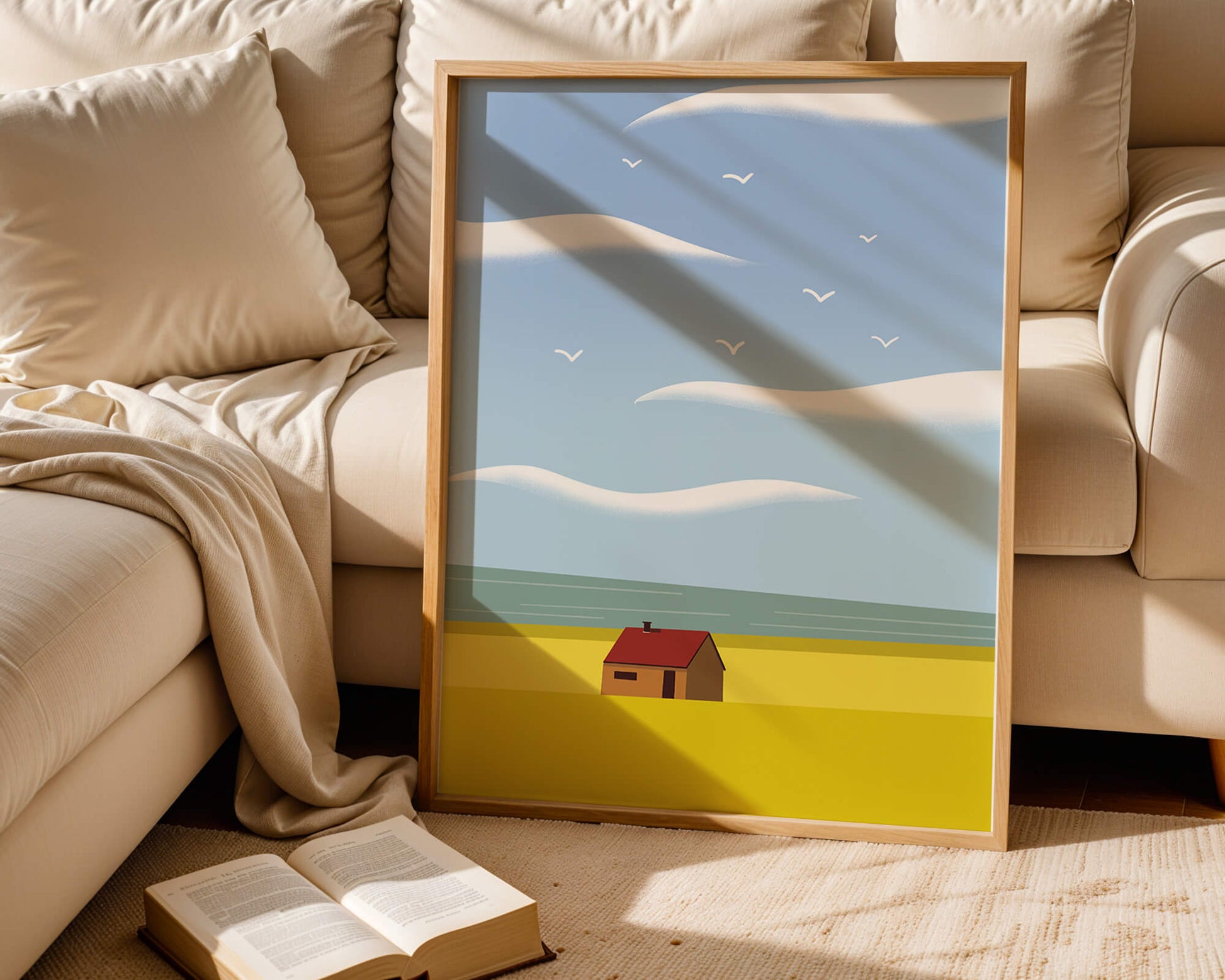 Minimalistic Landscape with House and Sky