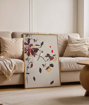 Elegant nature illustration featuring butterflies and birds on a branch