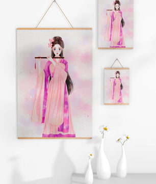 Illustration élégante à l’aquarelle d’une femme traditionnelle en tenue rose