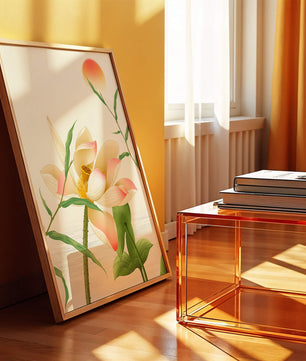 Serene Lotus Flower with Sun in Minimalist Natural Setting - Mi tienda