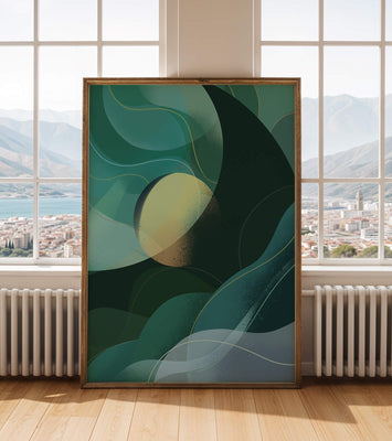Abstract green and blue fluid shapes with gradient effect
