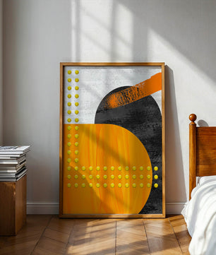 Abstract Geometric Design with Orange, Black, and Gold Elements - Mi tienda