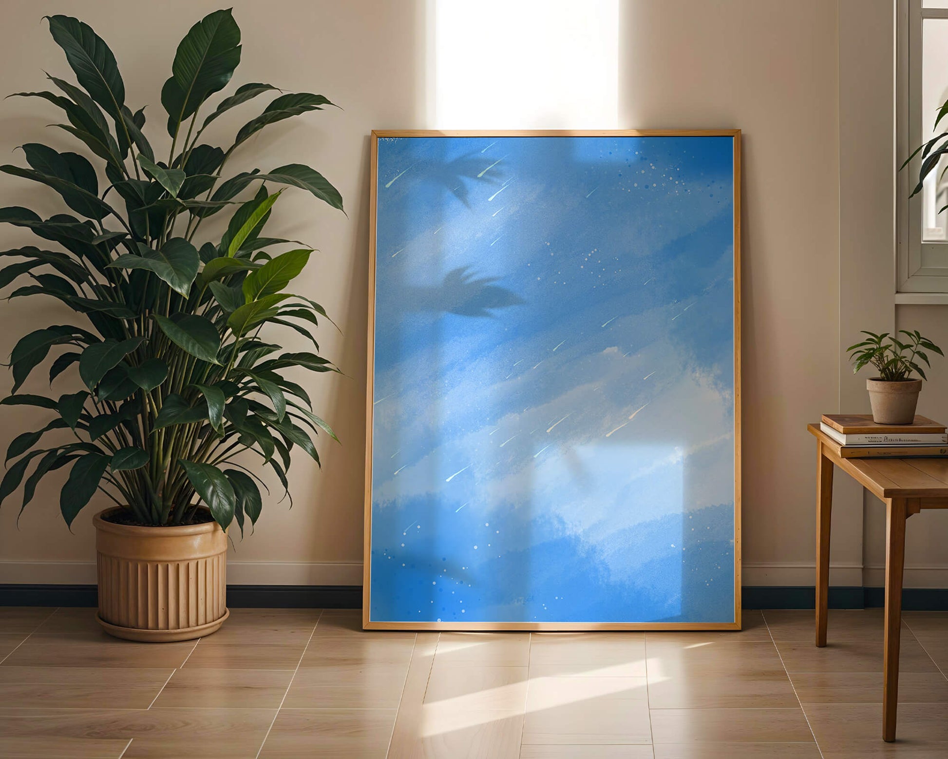Fondo de acuarela azul tranquilo con rayas y puntos claros