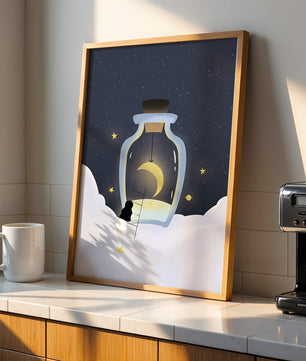 Fantasy Scene with Girl and Moon in a Bottle