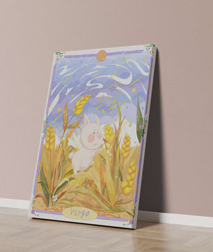 Cute Bunny in Wheat Field with Virgo Zodiac Theme