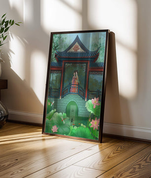 Traditional Chinese Pavilion with Women in Garden Scene - Mi tienda