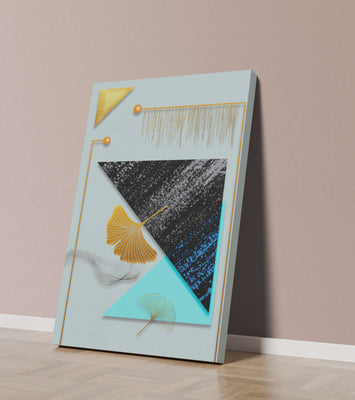 Abstract Composition with Geometric Shapes and Gold Ginkgo Leaves