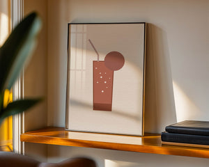 Minimalist Illustration of a Chocolate Drink with Straw and Window Background - Mi tienda