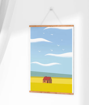 Minimalistic Landscape with House and Sky