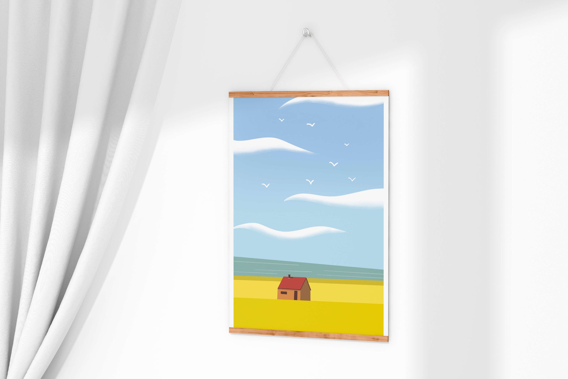 Minimalistic Landscape with House and Sky