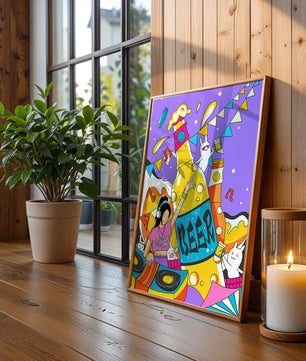 Vibrant Party Scene with DJ and Cartoon Characters
