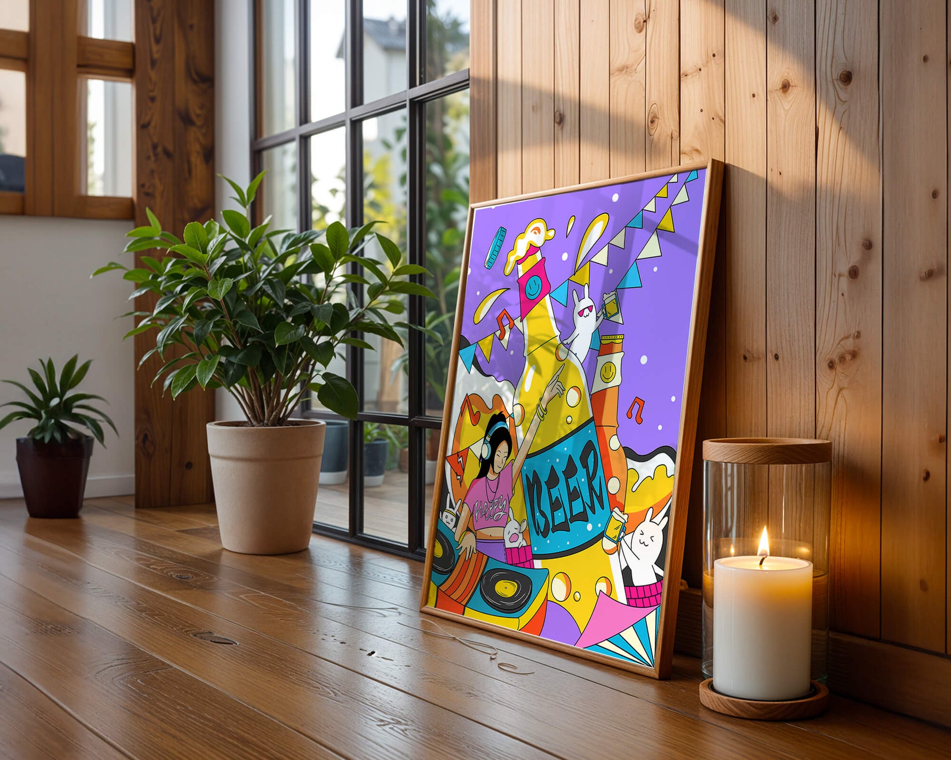 Vibrant Party Scene with DJ and Cartoon Characters