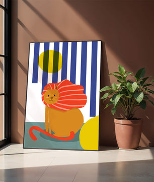 Colorful abstract lion illustration with vibrant stripes