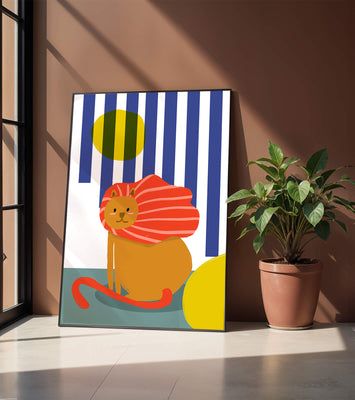 Colorful abstract lion illustration with vibrant stripes