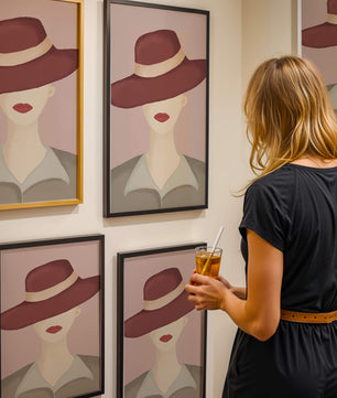 Stylish Woman in Vintage Hat with Minimalist Fashion Art