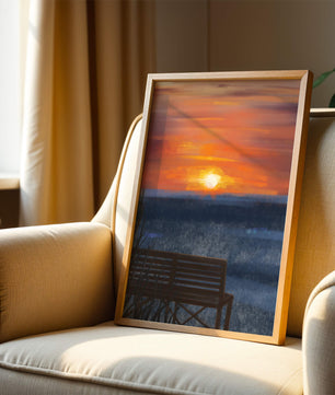 Tranquil Sunset over Ocean with a Lonely Bench