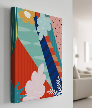 Abstract floral geometric design with vibrant colors and bold patterns